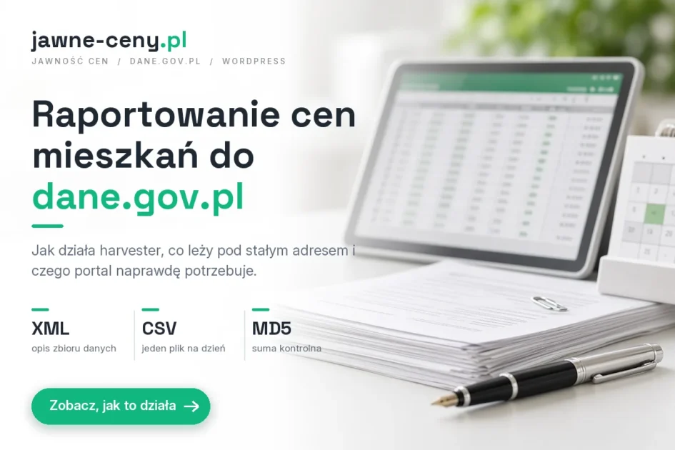 Raportowanie cen mieszkań do dane.gov.pl, okładka artykułu z logo jawne-ceny.pl